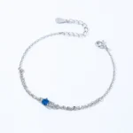 Blue Zircon Chain Bracelets Women Adjustable 925 Sterling Silver