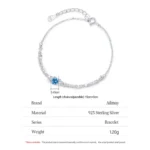 Blue Zircon Chain Bracelets Women Adjustable 925 Sterling Silver