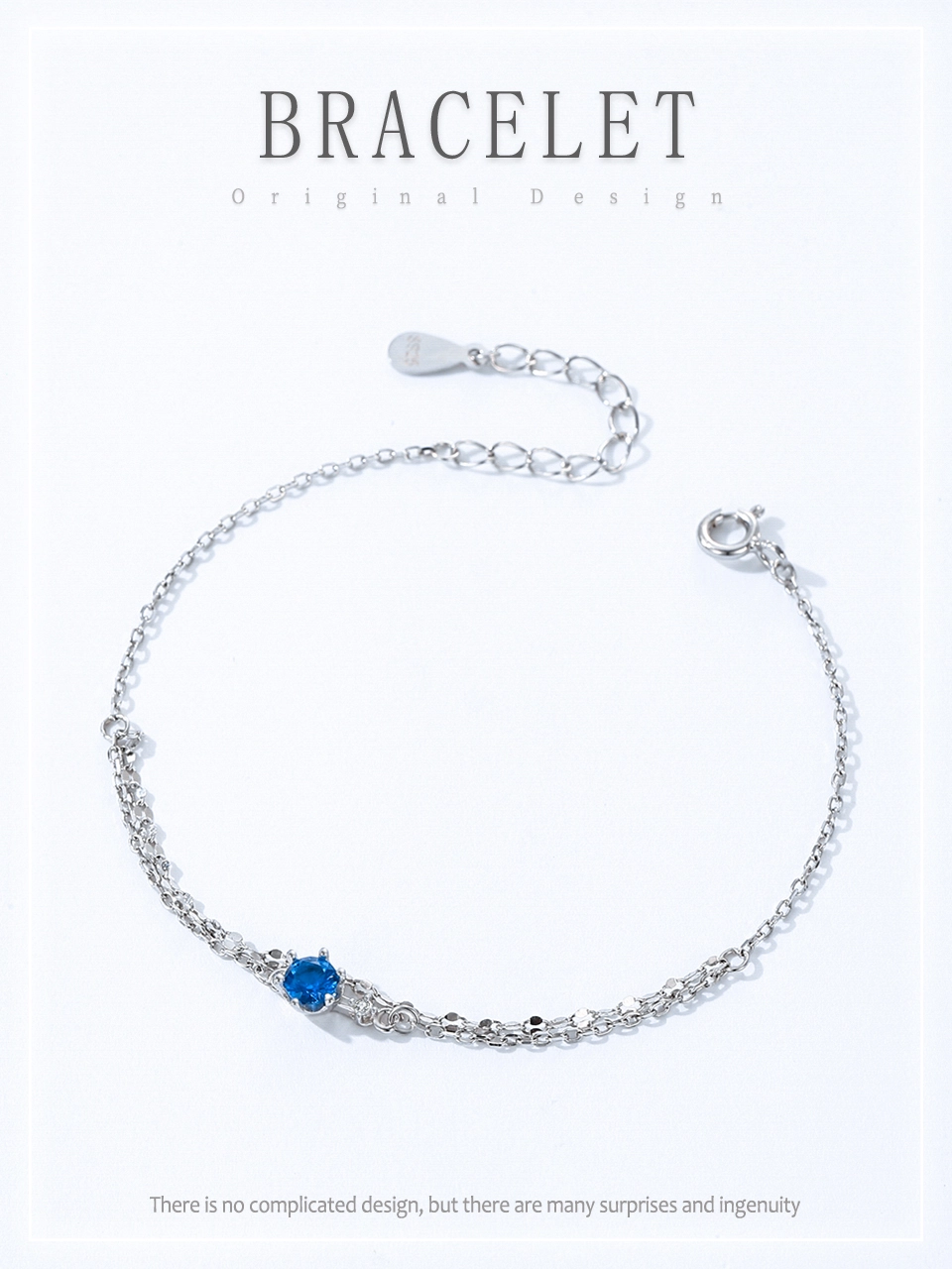 Blue Zircon Chain Bracelets Women Adjustable 925 Sterling Silver