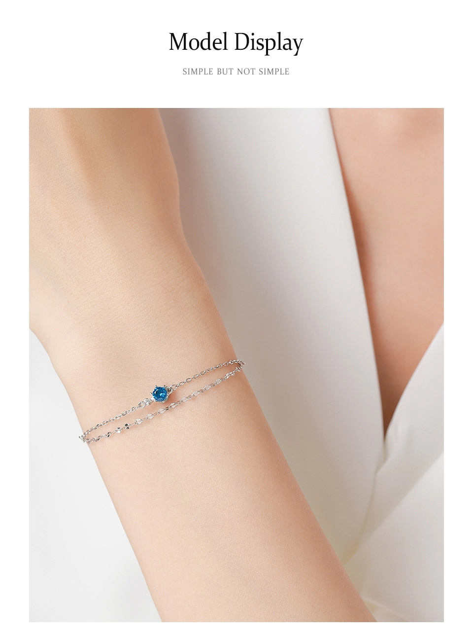 Blue Zircon Chain Bracelets Women Adjustable 925 Sterling Silver