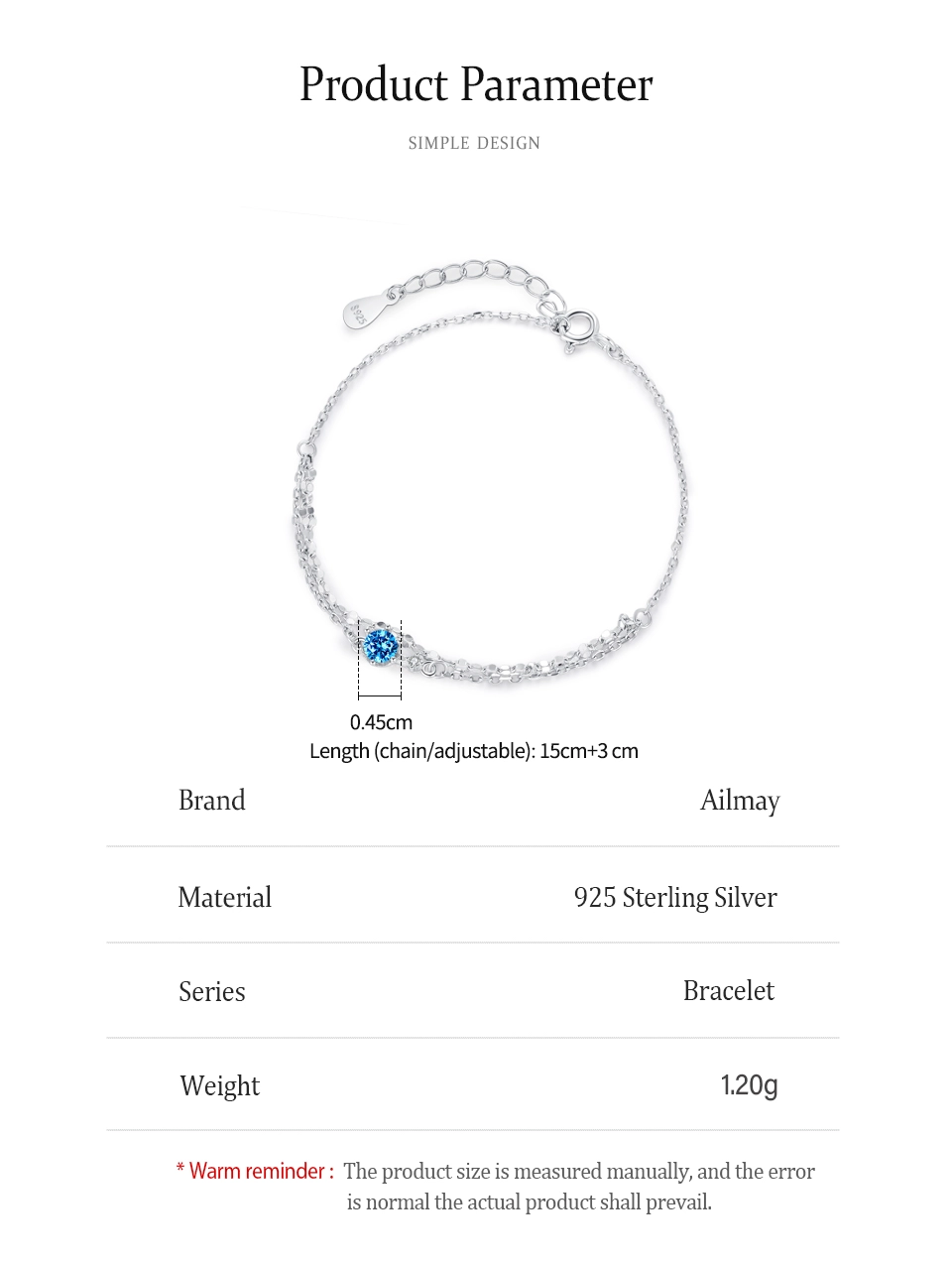 Blue Zircon Chain Bracelets Women Adjustable 925 Sterling Silver
