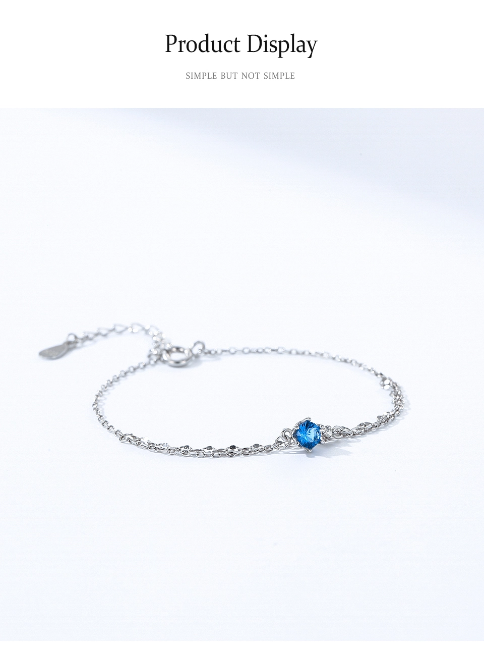 Blue Zircon Chain Bracelets Women Adjustable 925 Sterling Silver
