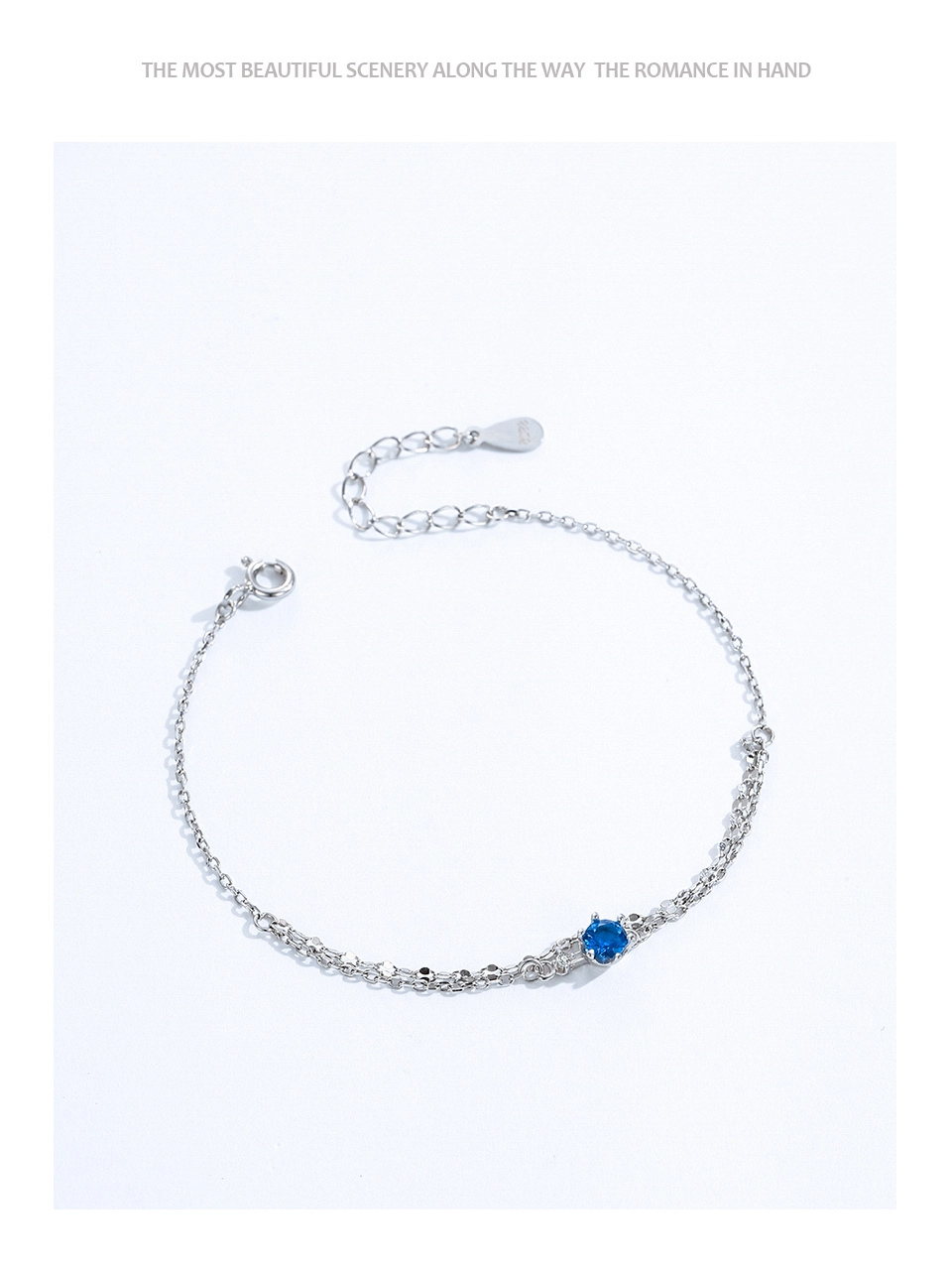 Blue Zircon Chain Bracelets Women Adjustable 925 Sterling Silver