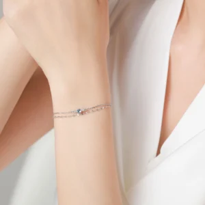 Elegant Light Blue Zircon Chain Bracelet 925 Sterling Silver