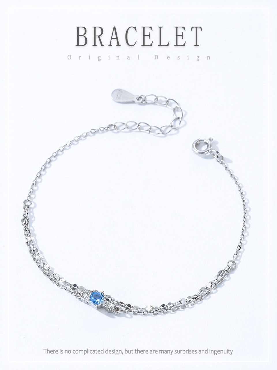Elegant Light Blue Zircon Chain Bracelet 925 Sterling Silver