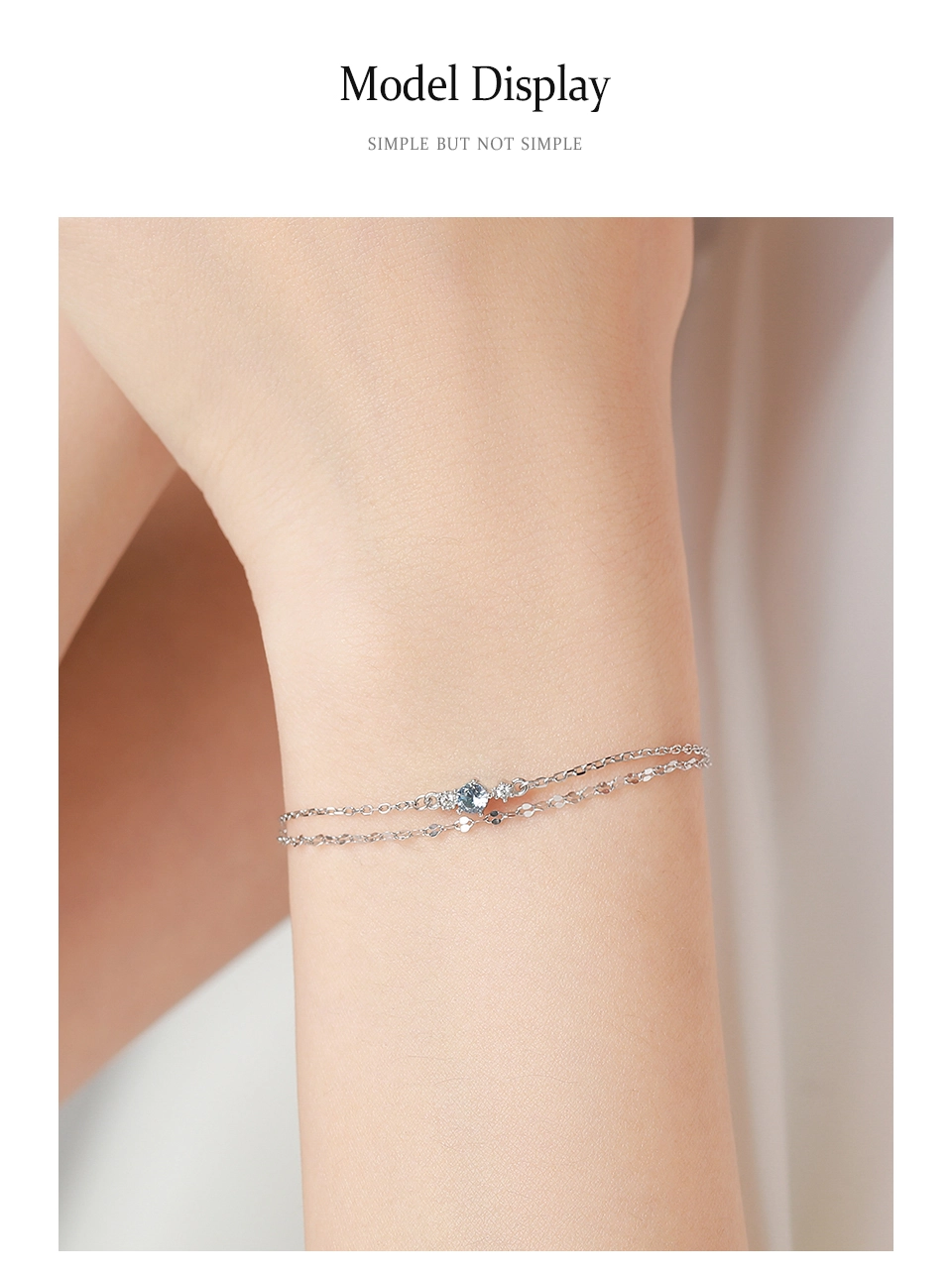 Elegant Light Blue Zircon Chain Bracelet 925 Sterling Silver