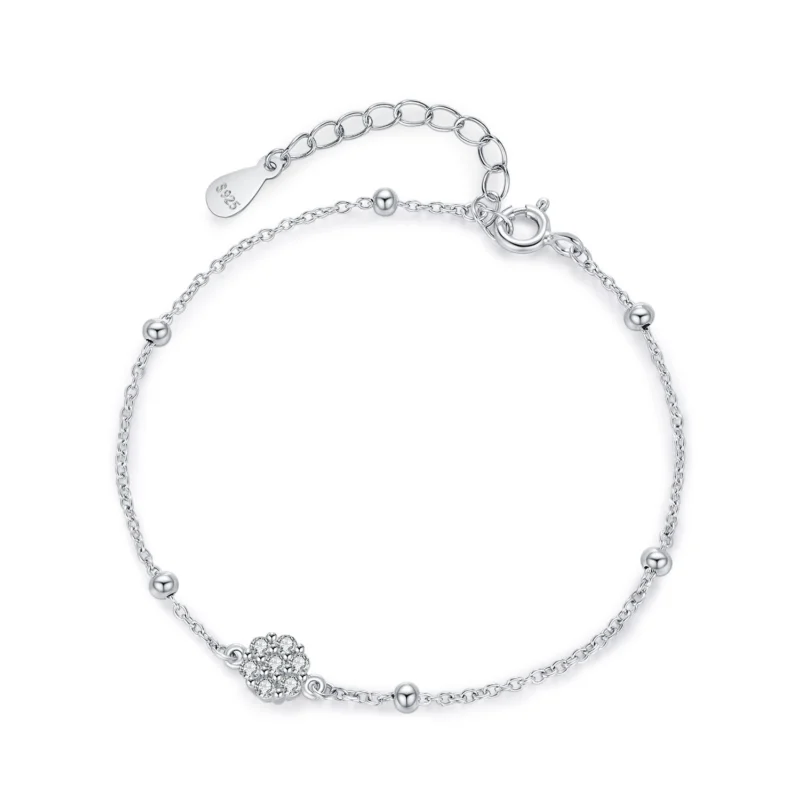 Elegant Flower Adjustable Chain Bracelet 925 Sterling Silver