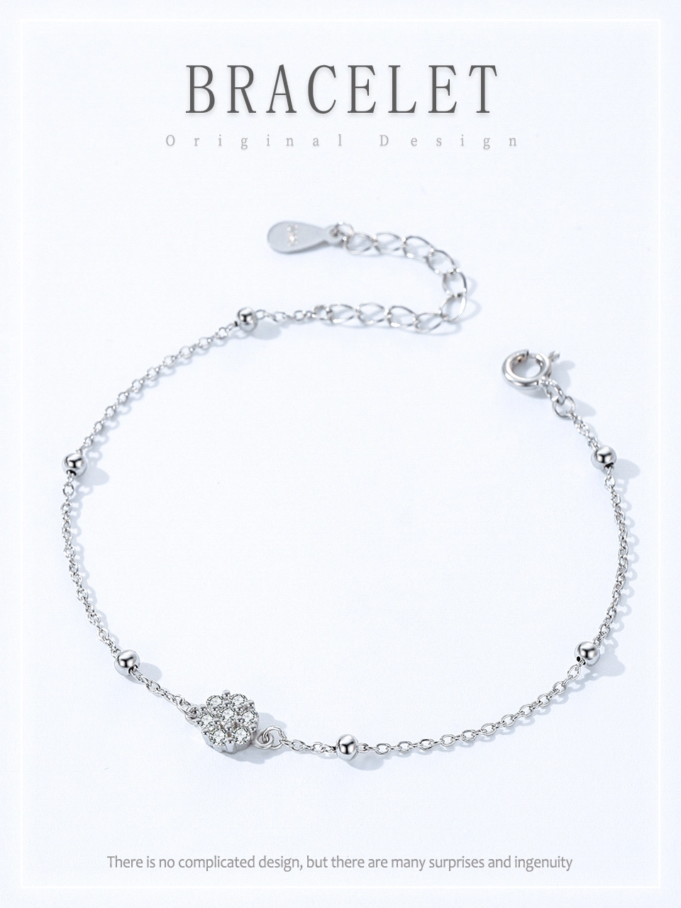 Elegant Flower Adjustable Chain Bracelet 925 Sterling Silver