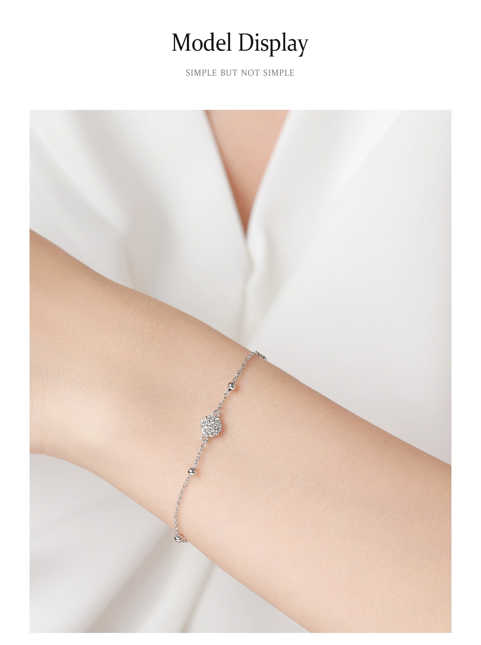 Elegant Flower Adjustable Chain Bracelet 925 Sterling Silver