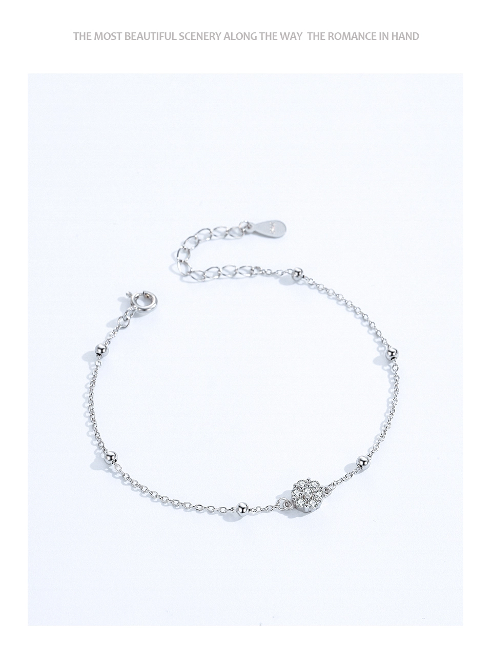 Elegant Flower Adjustable Chain Bracelet 925 Sterling Silver