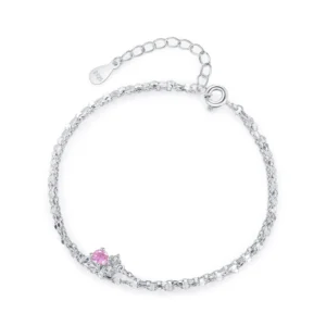Elegant 925 Sterling Silver Pink Zircon Double layered bracelet