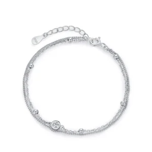 White Zircon Double Layers Chain Bracelet 925 Sterling Silver