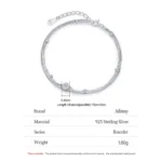 White Zircon Double Layers Chain Bracelet 925 Sterling Silver
