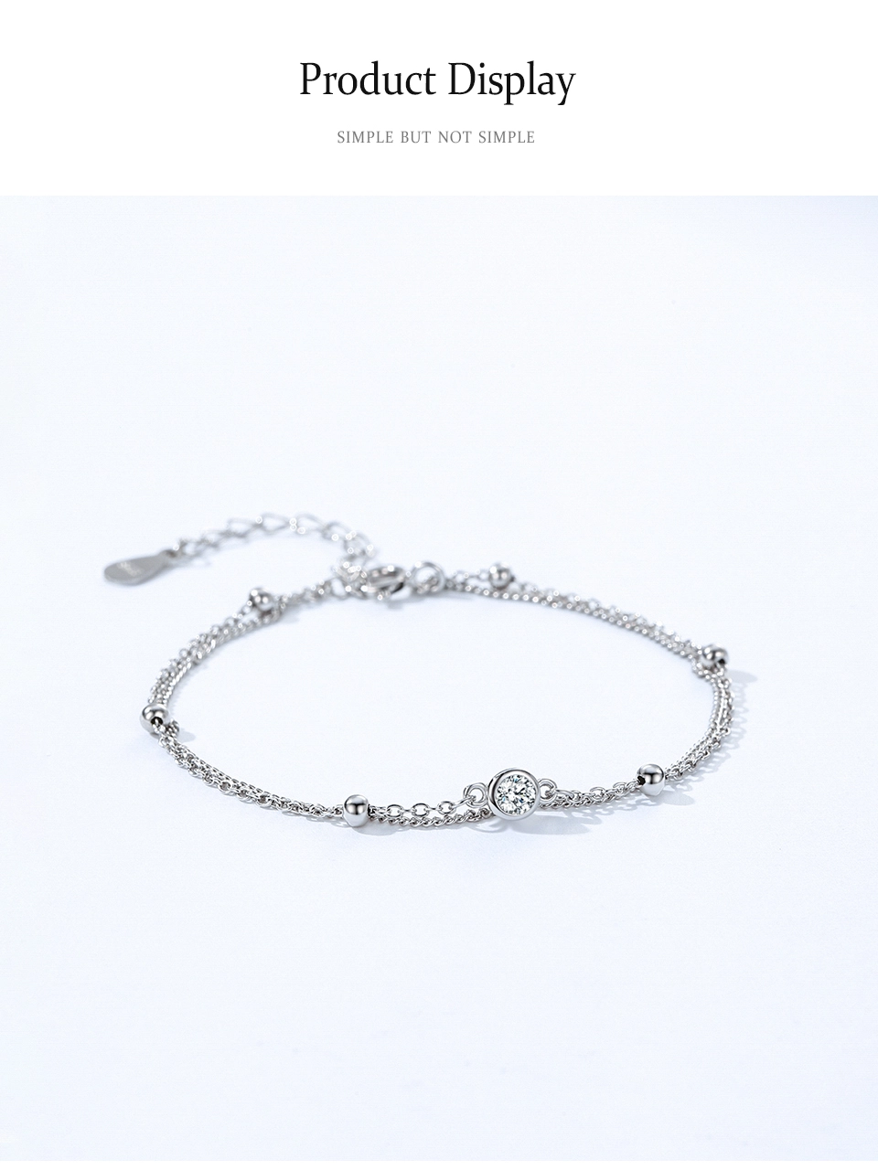 White Zircon Double Layers Chain Bracelet 925 Sterling Silver