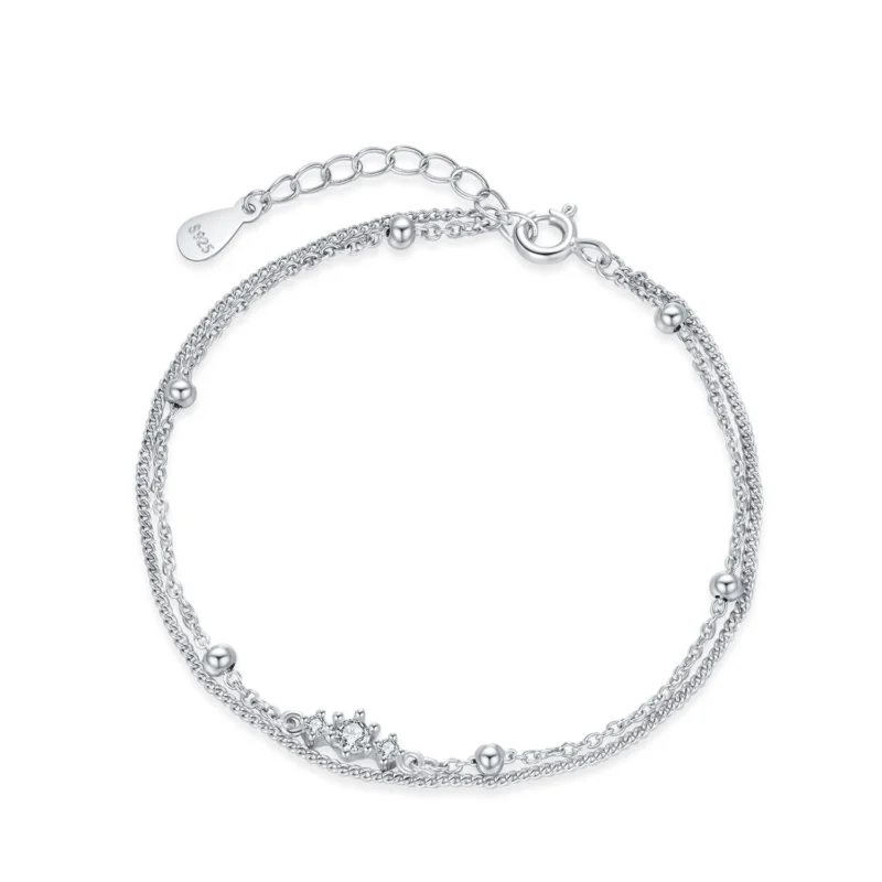 Crown Double Layers Small Round Beads Bracelet 925 Sterling Silver
