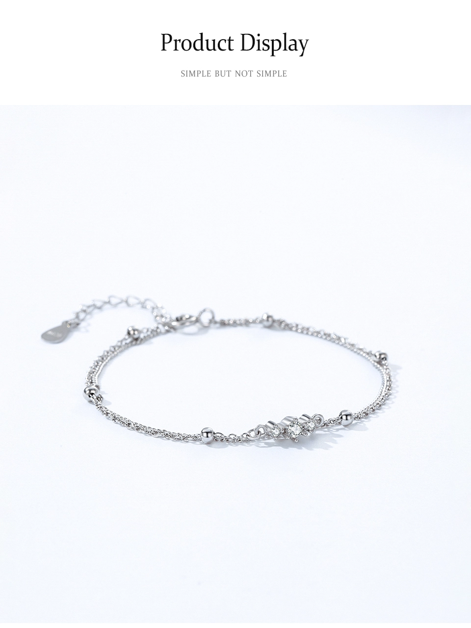 Crown Double Layers Small Round Beads Bracelet 925 Sterling Silver