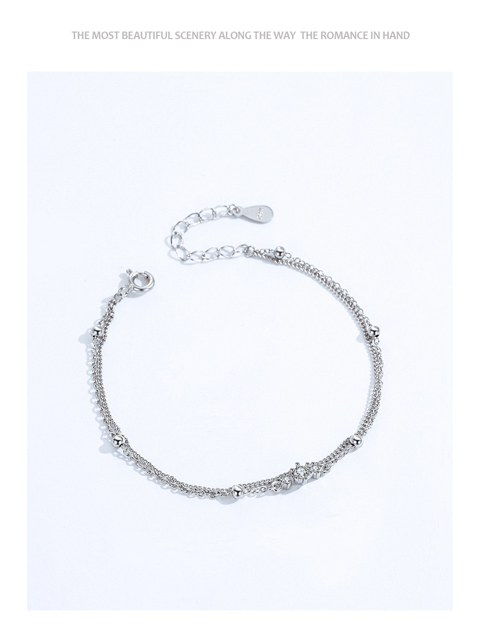 Crown Double Layers Small Round Beads Bracelet 925 Sterling Silver