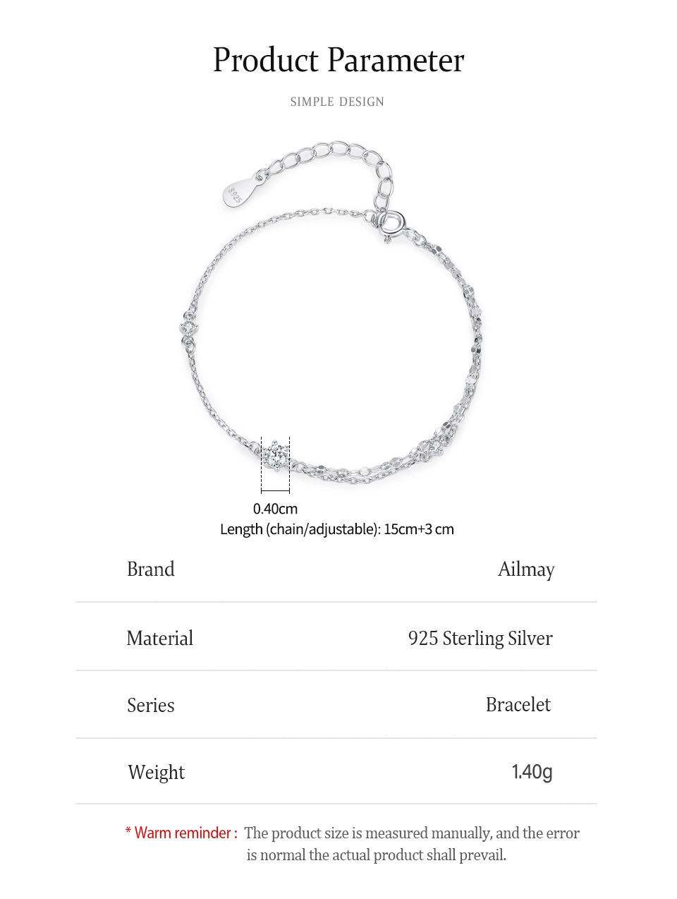 Single-Sided Double-Layer Design Chain Bracelet 925 Sterling Silver