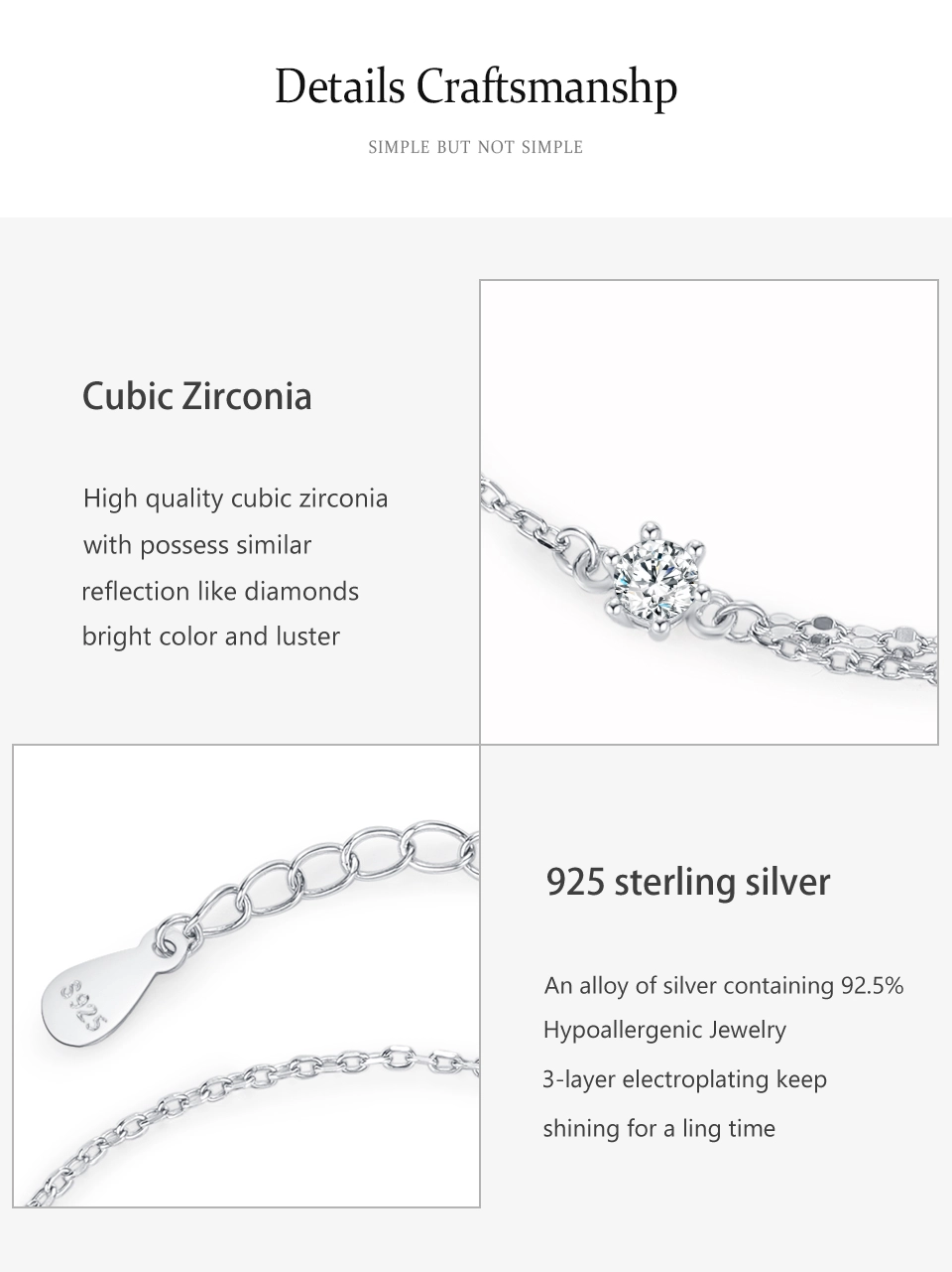 Single-Sided Double-Layer Design Chain Bracelet 925 Sterling Silver