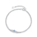 Bright Sea Blue Zircon Circular Double-Layer Bracelet 925 Sterling Silver