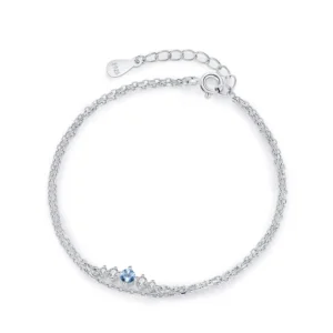 Bright Sea Blue Zircon Circular Double-Layer Bracelet 925 Sterling Silver