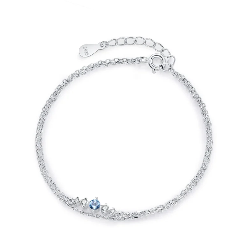 Bright Sea Blue Zircon Circular Double-Layer Bracelet 925 Sterling Silver