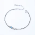 Bright Sea Blue Zircon Circular Double-Layer Bracelet 925 Sterling Silver