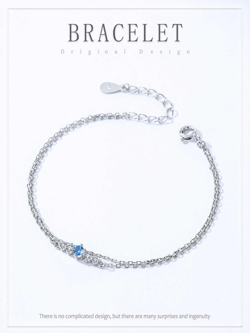 Bright Sea Blue Zircon Circular Double-Layer Bracelet 925 Sterling Silver