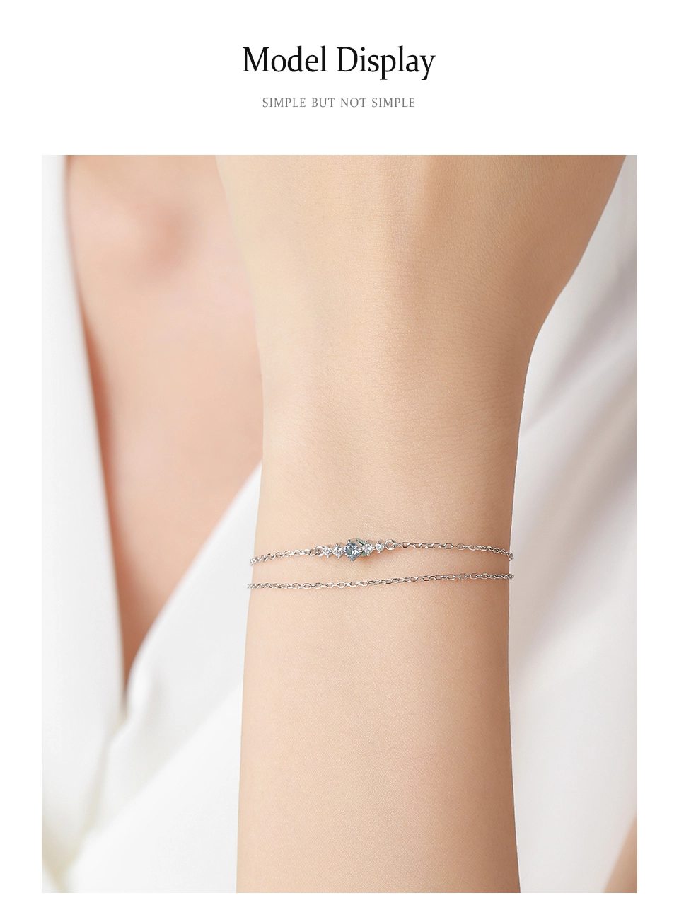 Bright Sea Blue Zircon Circular Double-Layer Bracelet 925 Sterling Silver