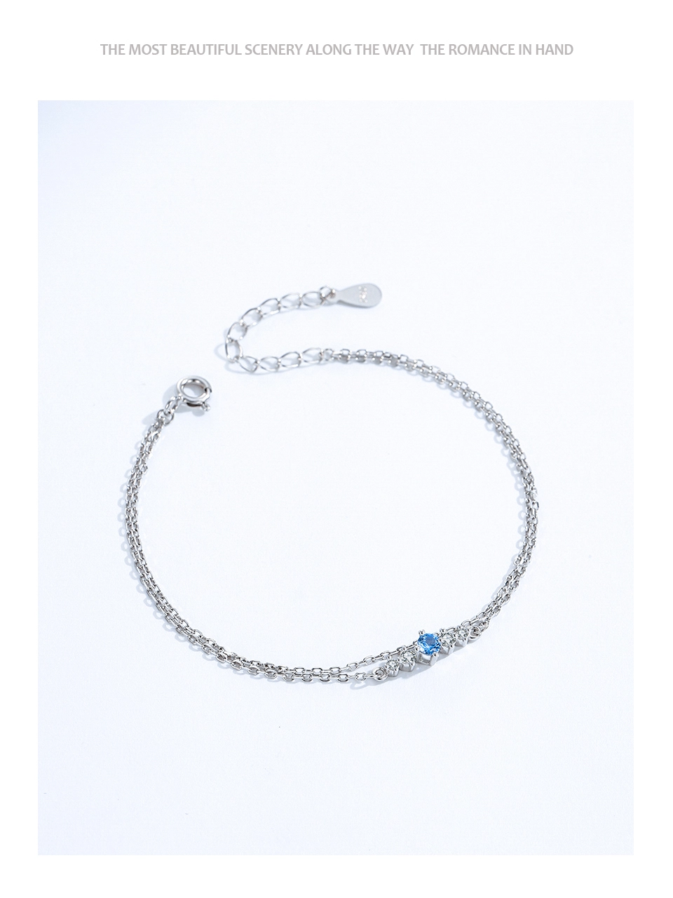 Bright Sea Blue Zircon Circular Double-Layer Bracelet 925 Sterling Silver