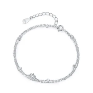 Double Layers Beads Line Chain Bracelets 925 Sterling Silver
