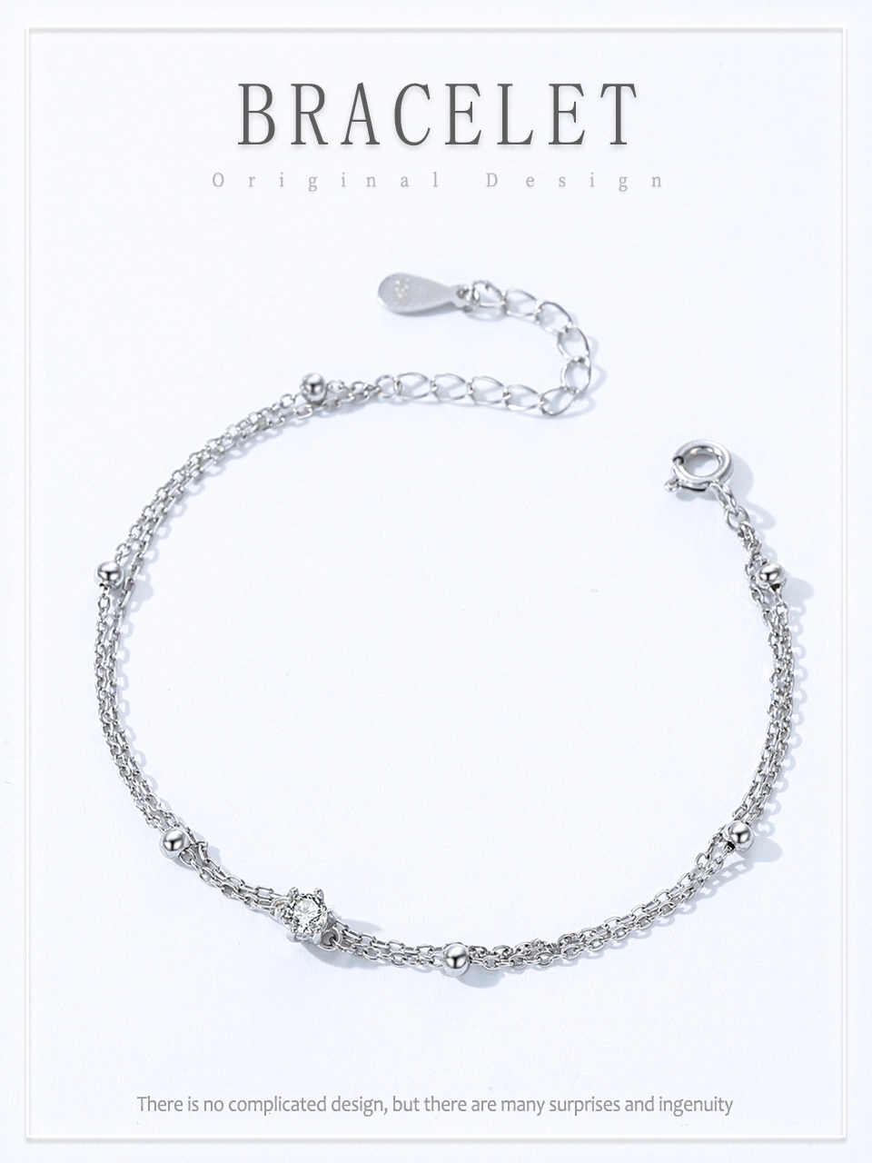 Double Layers Beads Line Chain Bracelets 925 Sterling Silver