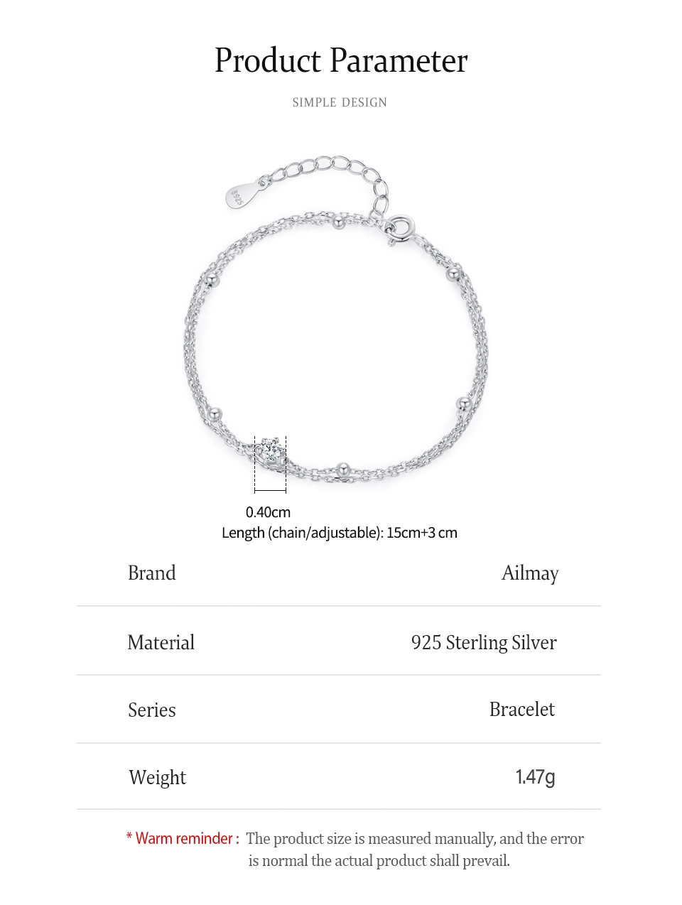Double Layers Beads Line Chain Bracelets 925 Sterling Silver