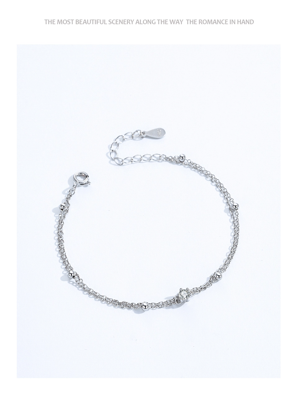 Double Layers Beads Line Chain Bracelets 925 Sterling Silver
