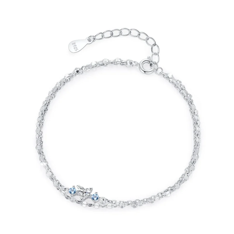 Heart Shaped Blue Double layered Bracelet 925 Sterling Silver