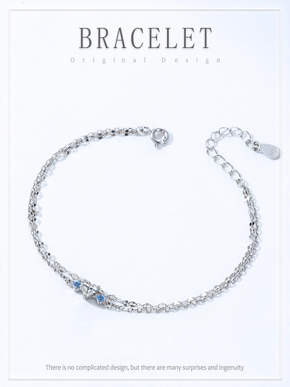 Heart Shaped Blue Double layered Bracelet 925 Sterling Silver