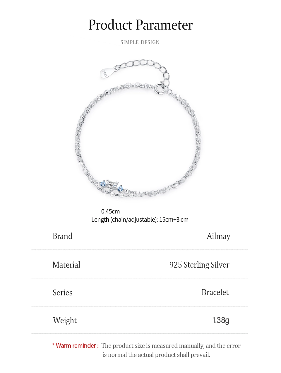 Heart Shaped Blue Double layered Bracelet 925 Sterling Silver
