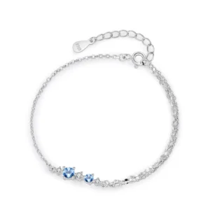 Elegant Blue White Interval Zircon Chain Bracelet 925 Sterling Silver