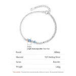 Elegant Blue White Interval Zircon Chain Bracelet 925 Sterling Silver