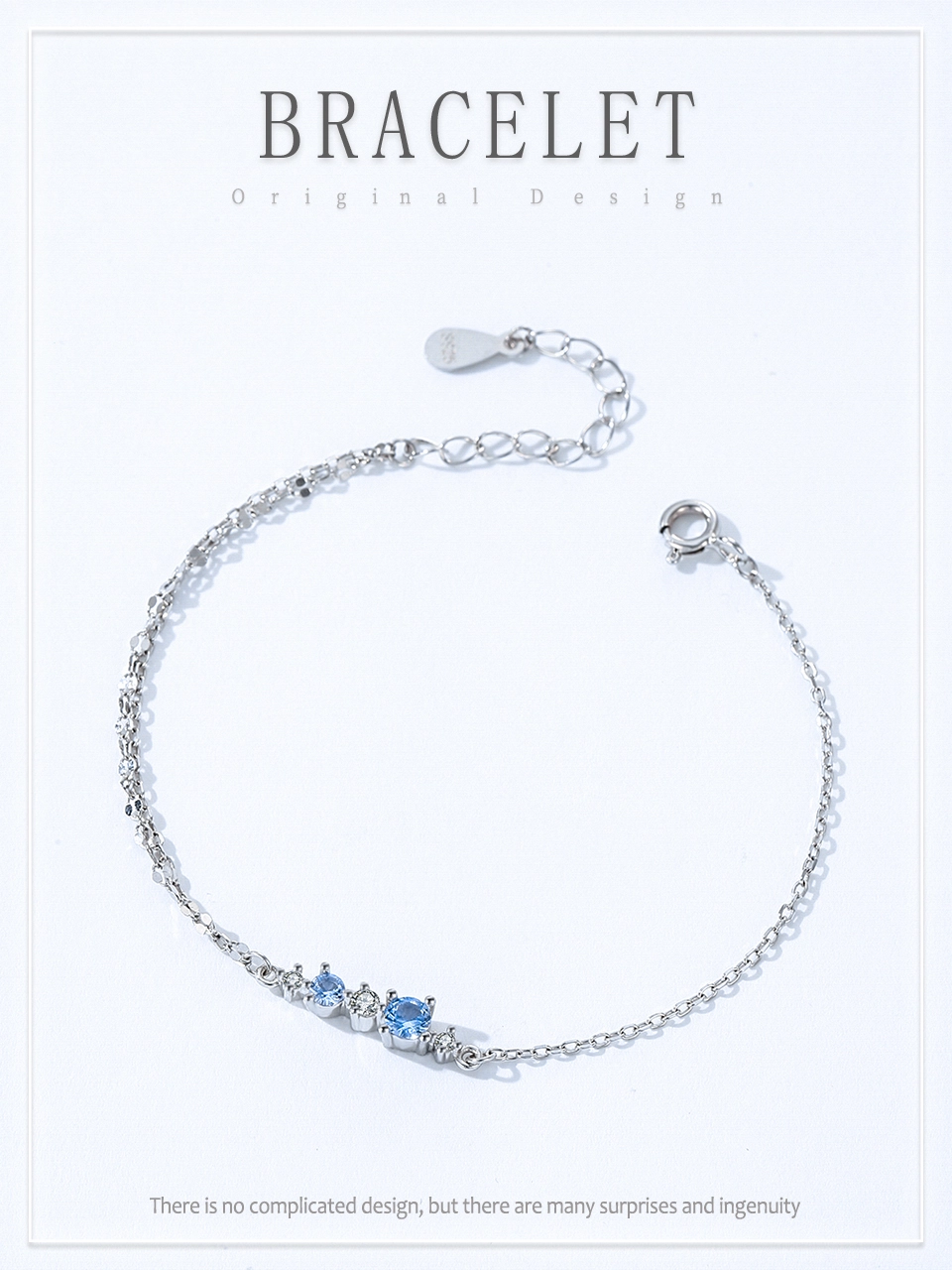 Elegant Blue White Interval Zircon Chain Bracelet 925 Sterling Silver