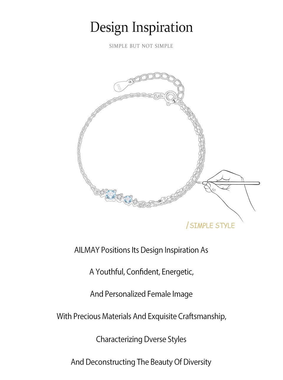 Elegant Blue White Interval Zircon Chain Bracelet 925 Sterling Silver