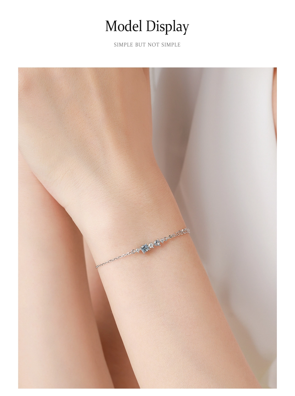 Elegant Blue White Interval Zircon Chain Bracelet 925 Sterling Silver