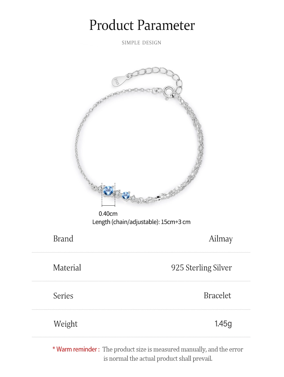 Elegant Blue White Interval Zircon Chain Bracelet 925 Sterling Silver