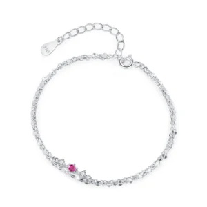 Cute and Sweet Chain Bracelet Pink Zircon Festival Bracelet 925 Sterling Silver