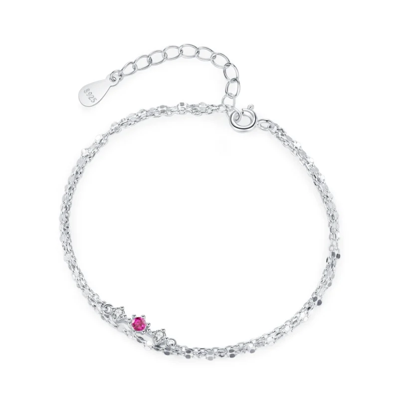 Cute and Sweet Chain Bracelet Pink Zircon Festival Bracelet 925 Sterling Silver