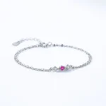 Cute and Sweet Chain Bracelet Pink Zircon Festival Bracelet 925 Sterling Silver