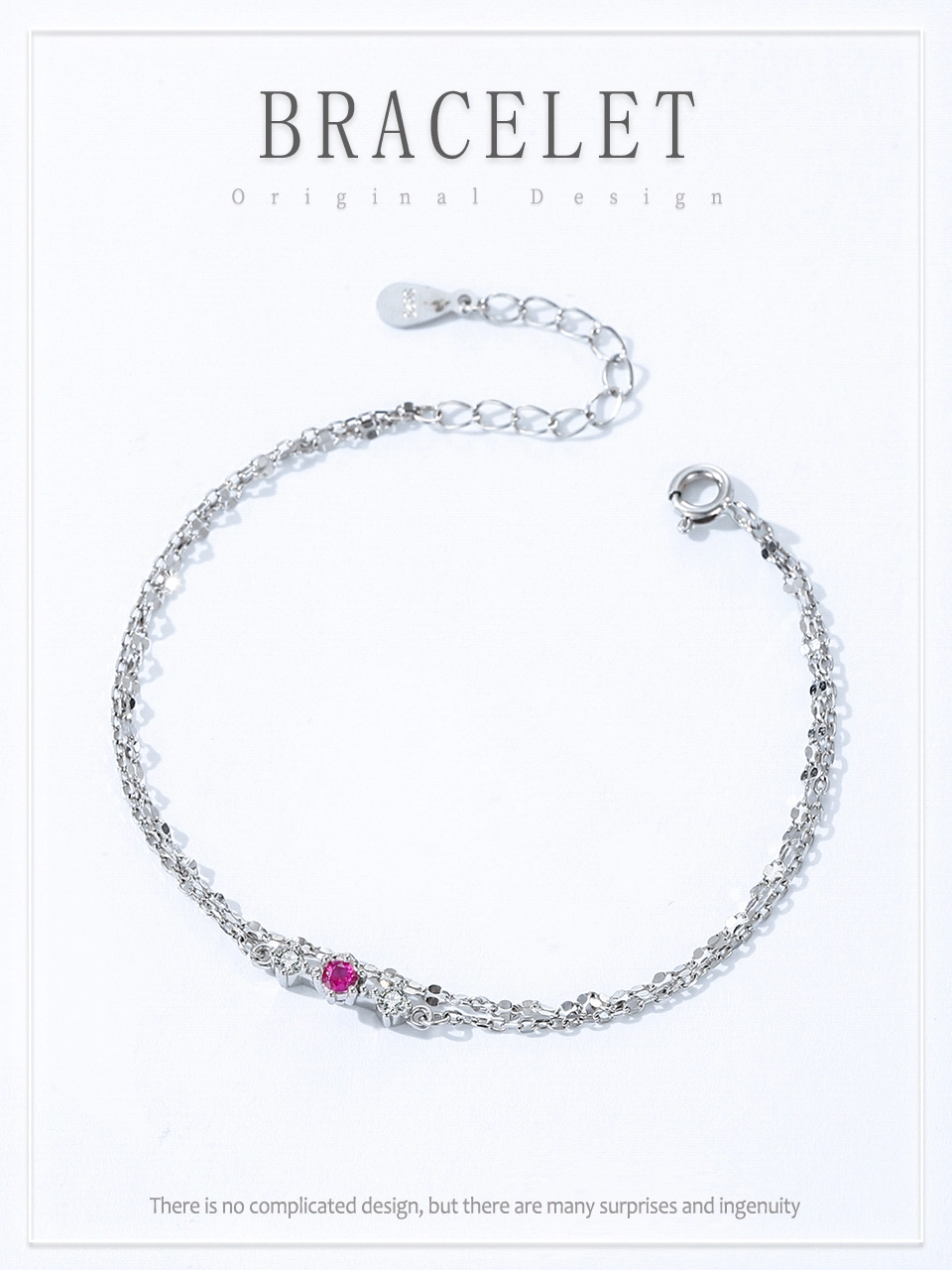 Cute and Sweet Chain Bracelet Pink Zircon Festival Bracelet 925 Sterling Silver