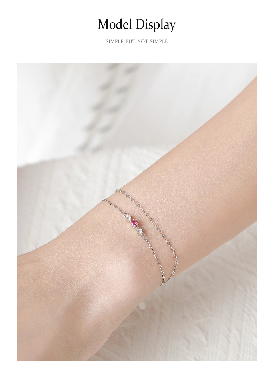 Cute and Sweet Chain Bracelet Pink Zircon Festival Bracelet 925 Sterling Silver