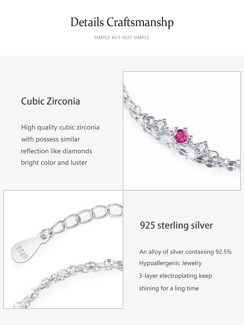 Cute and Sweet Chain Bracelet Pink Zircon Festival Bracelet 925 Sterling Silver