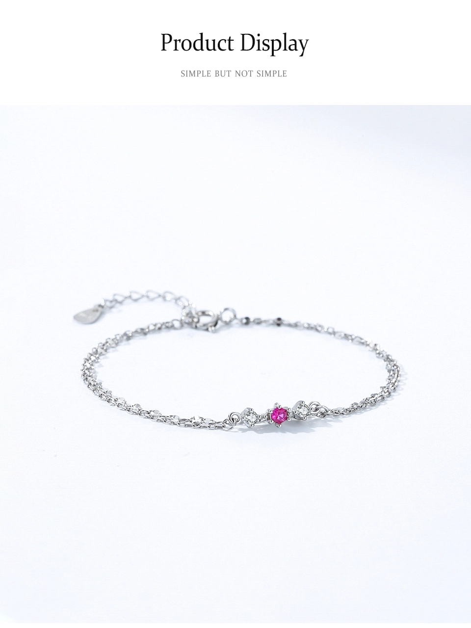 Cute and Sweet Chain Bracelet Pink Zircon Festival Bracelet 925 Sterling Silver